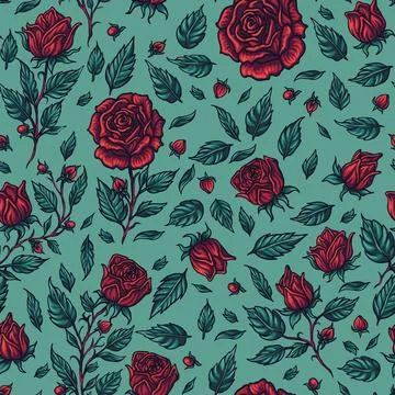 Seamless pattern with wild roses, vector illustration. Ideal for background.. Stock Illustration