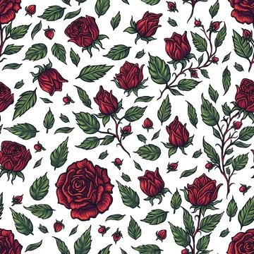 Seamless pattern with wild roses, vector illustration. Ideal for background.. Stock Illustration