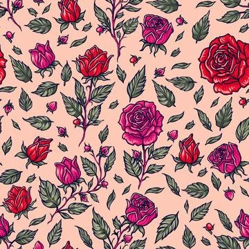 Seamless pattern with wild roses, vector illustration. Ideal for background.. Stock Illustration