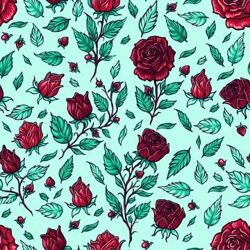 Seamless pattern with wild roses, vector illustration. Ideal for background.. Stock Illustration