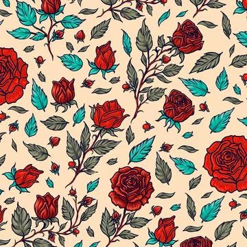 Seamless pattern with wild roses, vector illustration. Ideal for background.. Stock Illustration