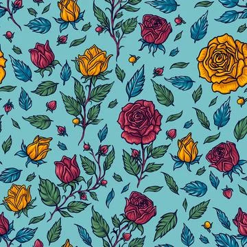 Seamless pattern with wild roses, vector illustration. Ideal for background.. Stock Illustration
