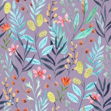 Seamless pattern with wild tropical flowers. Watercolor illustration Stock Illustration