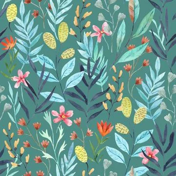 Seamless pattern with wild tropical flowers. Watercolor illustration Stock Illustration