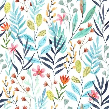 Seamless pattern with wild tropical flowers. Watercolor illustration Stock Illustration