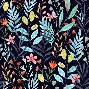 Seamless pattern with wild tropical flowers. Watercolor illustration Stock Illustration