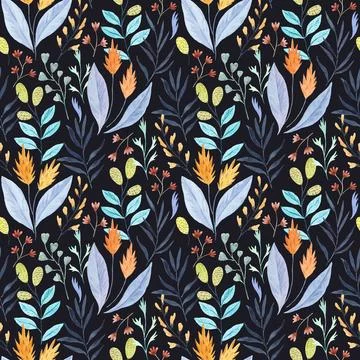 Seamless pattern with wild tropical flowers. Watercolor illustration Illustrazione stock