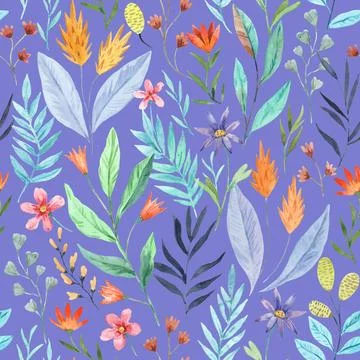 Seamless pattern with wild tropical flowers. Watercolor illustration Illustrazione stock
