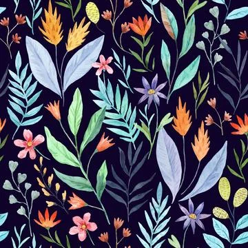 Seamless pattern with wild tropical flowers. Watercolor illustration Stock Illustration