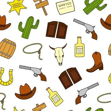 Seamless pattern with Wild West elements. Stock Illustration