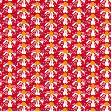 Seamless pattern wild wildflowers daisy dragonfly Garden flower graphic card Red Illustrazione stock