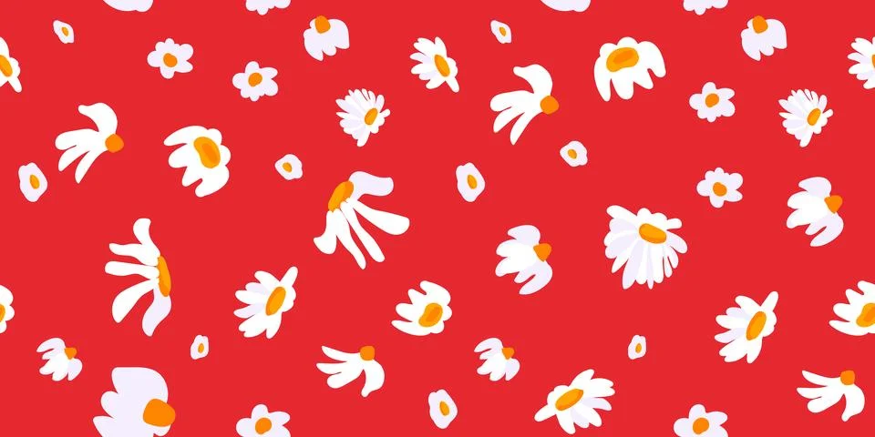 Seamless pattern wild wildflowers daisy dragonfly Garden flower postcard poster Illustrazione stock
