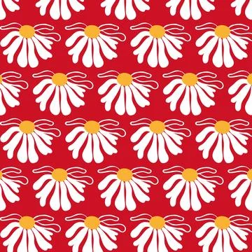 Seamless pattern wildflower daisy Plant flower graphic card Red poster banner Stock Illustration