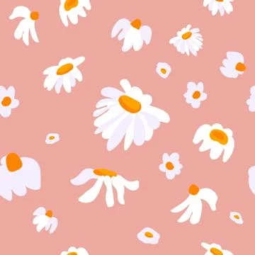 Seamless pattern wildflower daisy Plant flower graphic card Red poster banner Stock Illustration