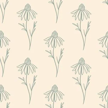 Seamless pattern with wildflower silhouettes Stock Illustration