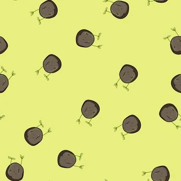 Seamless pattern wildflowers grass seed bomb cartoon vector Stock Illustration