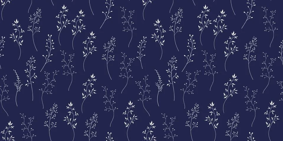 Seamless pattern with wildflowers. Hand drawn vector illustration with spri.. Illustrazione stock