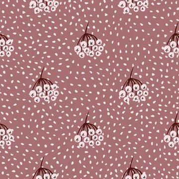 Seamless pattern with wilf berries ornament.. Rowan print in pink dotted back Stock Illustration