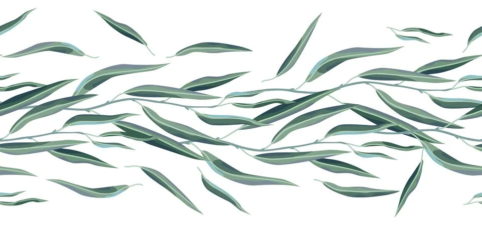 Seamless pattern with willow branches and green leaves. Spring or summer Illustrazione stock