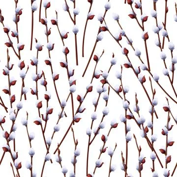 Seamless pattern with willow branches. Spring texture for Easter. Great for.. Stock Illustration