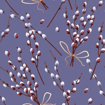 Seamless pattern with willow branches. Spring texture for Easter. Great for.. Stock Illustration