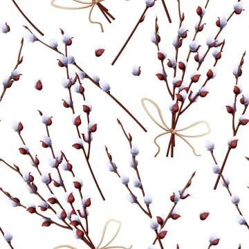Seamless pattern with willow branches. Spring texture for Easter. Great for.. Stock Illustration