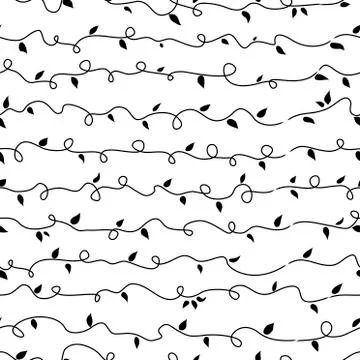 Seamless pattern wilth abstract flowers on curly stem. Hand drawn vector Stock Illustration