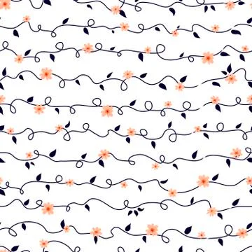 Seamless pattern wilth abstract flowers on curly stem. Hand drawn vector Stock Illustration