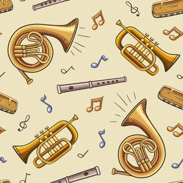 Seamless pattern with wind classic musical instruments Stock Illustration