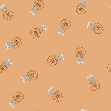 Seamless pattern wind mill farm cartoon vector Stock Illustration