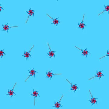 Seamless pattern windmill pinwheel toy cartoon vector Stock Illustration