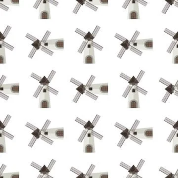 Seamless pattern windmills. Flat and solid color Vector illustration Stock Illustration