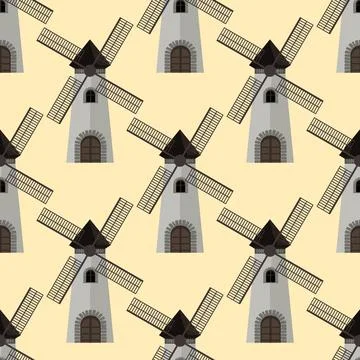 Seamless pattern windmills. Flat and solid color Vector illustration Stock Illustration