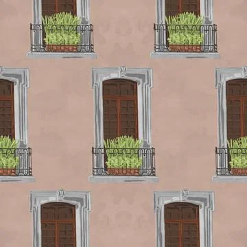 Seamless pattern of windows with balcony Stock-Illustration