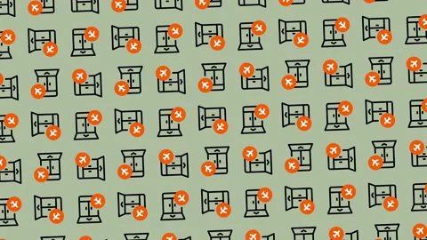 Seamless Pattern of Windows with Orange Sun Reflections. Stock Footage 325404914