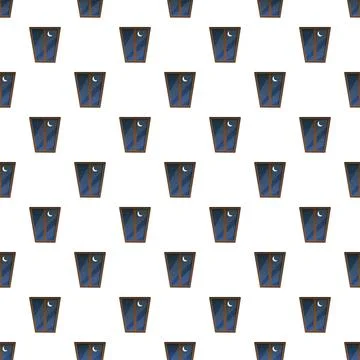 Seamless pattern of windows viewing nighttime sky with moon Stock Illustration