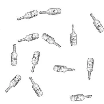 Seamless pattern Wine bottle drawing with cork and blank label Illustrazione stock
