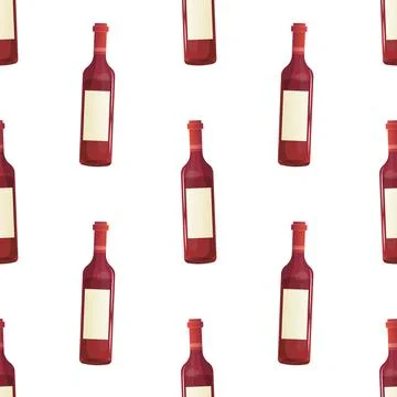 Seamless pattern, wine bottle, red bard, vector. For wrapping paper, fabric.. Stock Illustration