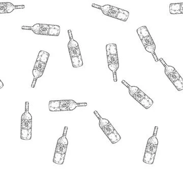 Seamless pattern wine bottle sketch hand drawn Stock Illustration
