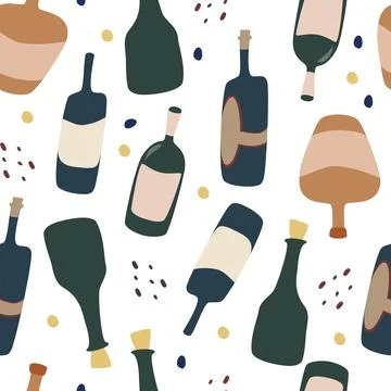 Seamless pattern with wine bottles. Wine wallpaper. Background for restaurant Illustrazione stock