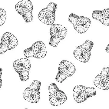 Seamless pattern Wine cork stopper with grape cluster top artwork 스톡 일러스트
