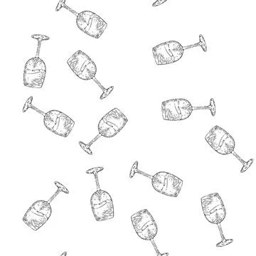 Seamless pattern wine cup sketch hand drawn Illustrazione stock