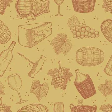 Seamless pattern with wine design elements. Design element for poster, card,  Stock Illustration