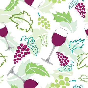 Seamless pattern wine glass and grapes Stock Illustration