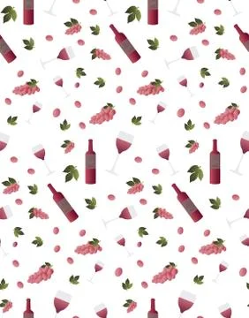 Seamless pattern wine, glass, grape Stock Illustration