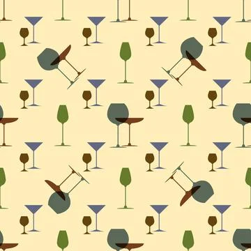 Seamless pattern with wine glasses. Cocktail party background in retro style  Stock Illustration