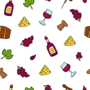 Seamless pattern with wine icons. Illustrazione stock