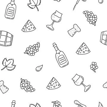Seamless pattern with wine icons. Illustrazione stock