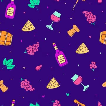 Seamless pattern with wine icons. Illustrazione stock