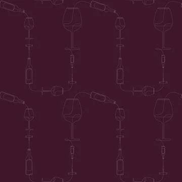 Seamless pattern with wine theme. Red background. Wineglass, bottle and corks Stock Illustration